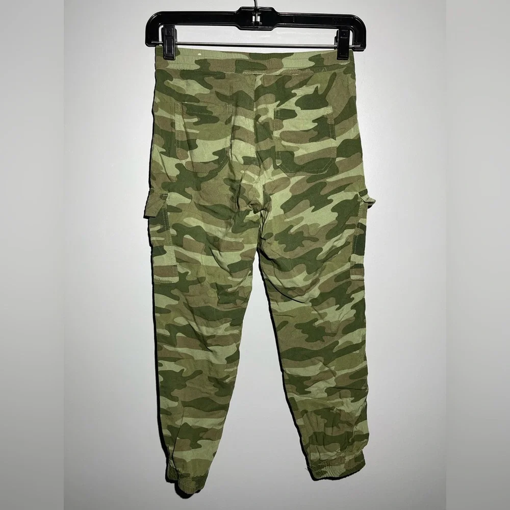 Justice Green Camouflage Cargo Pants with Butterfly Accents